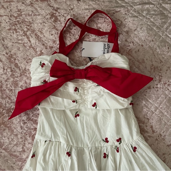 Unique vintage white and cherries swing dress pockets new with tags - Picture 2 of 6